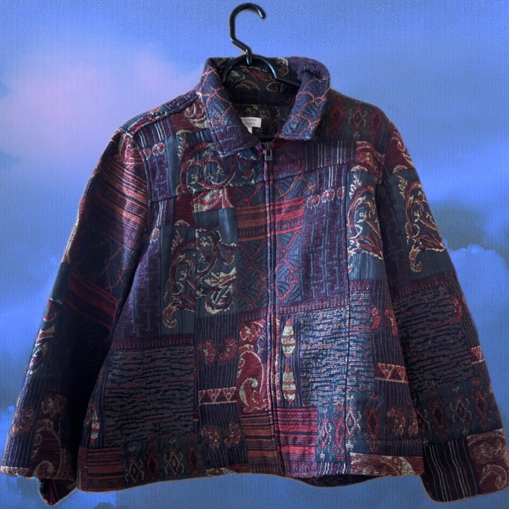 Women's Multicolor Patterned Quilted Jacket Christopher & Banks Size XL